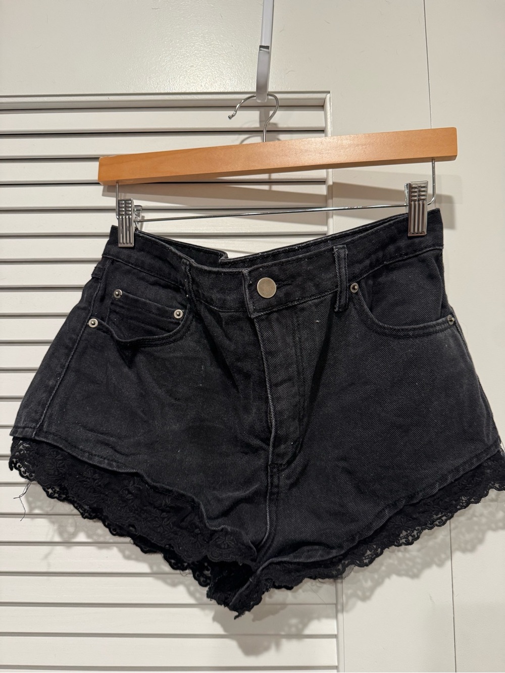 Forever 21 Black Lace-Trim High-Rise Denim Shorts